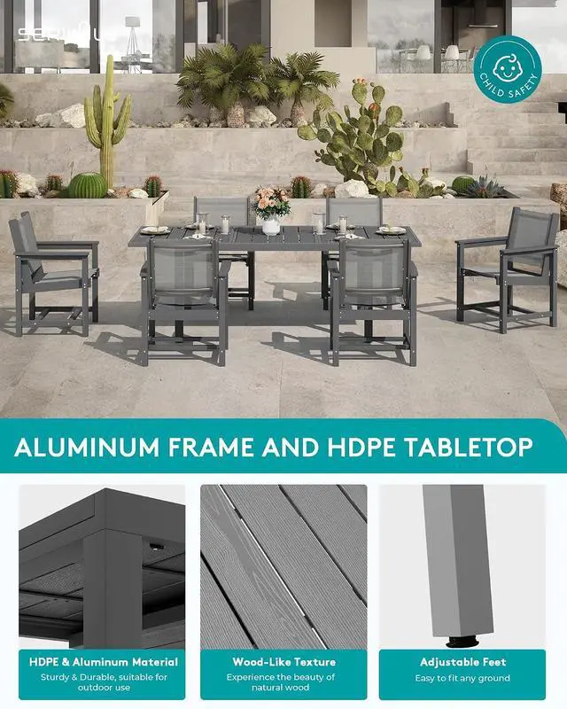 Alt view image 4 of 7 - Outdoor Dining Chairs Set of 2, All-Weather HDPE Patio Armless Chairs Suitable Outdoor Dining Table, Grey