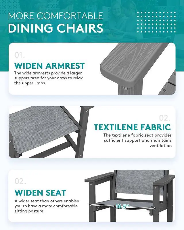 Alt view image 2 of 7 - Outdoor Dining Chairs Set of 2, All-Weather HDPE Patio Armless Chairs Suitable Outdoor Dining Table, Grey