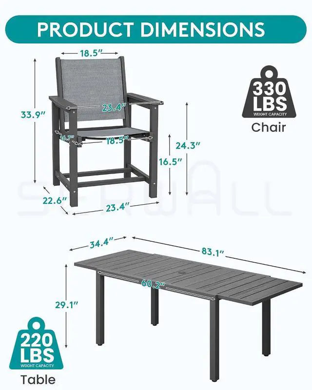 Alt view image 5 of 7 - Outdoor Dining Chairs Set of 2, All-Weather HDPE Patio Armless Chairs Suitable Outdoor Dining Table, Grey