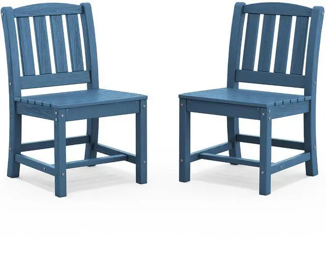 Main image of Outdoor Dining Chairs Set of 2, All-Weather HDPE Patio Armless Chairs Suitable Outdoor Dining Table, Blue