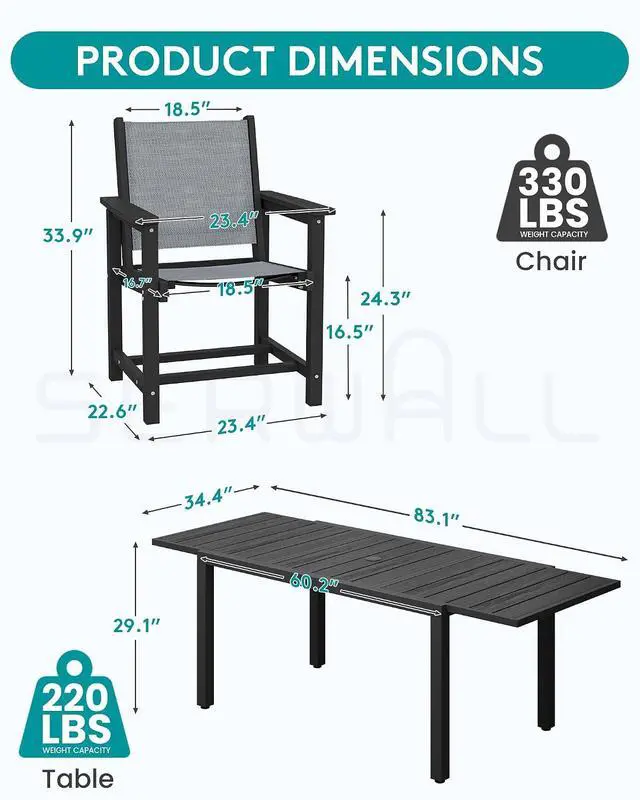 Alt view image 5 of 7 - Outdoor Dining Chairs Set of 2, All-Weather HDPE Patio Armless Chairs Suitable Outdoor Dining Table, Black