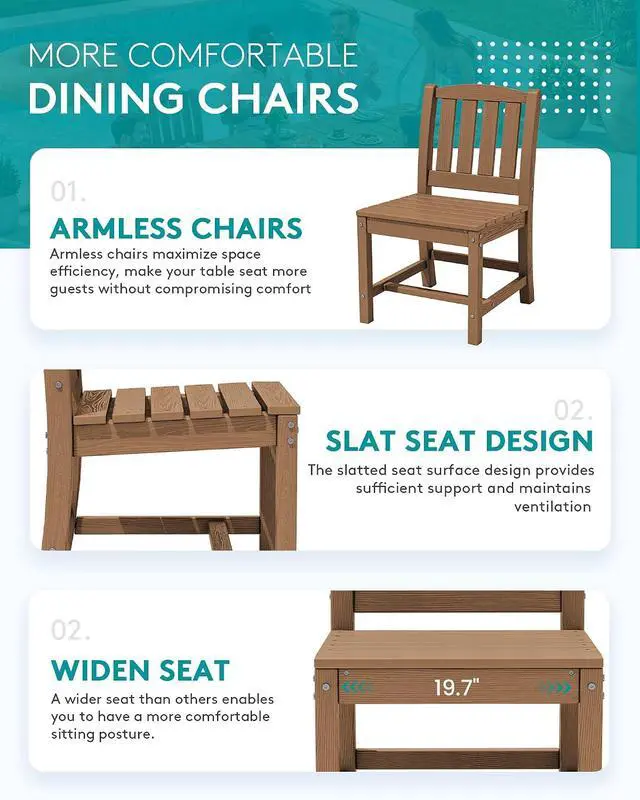 Alt view image 6 of 7 - 9-Piece Outdoor Dining Set, 60" - 83" Expandable Outdoor Dining Table and 8 HDPE Chairs, All Weather HDPE Outdoor Furniture Set for Backyard, Garden, Brown