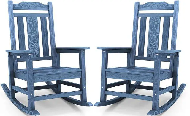 Main image of Oversized Outdoor Rocking Chair Set of 2, All Weather Patio Rocking Chair, HDPE Poly Rocking Chair for Adults, Heavy Duty Front Porch Rocker,Unique Blue