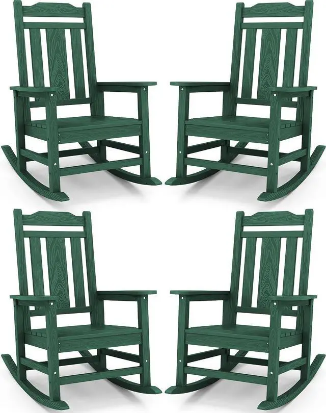 Main image of HDPE Outdoor Rocking Chair Set of 4, Patio Rocking Chairs Set, Rocking Chair Outdoor for Adults, Green