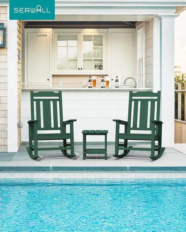 Alt view image 2 of 7 - HDPE Outdoor Rocking Chair Set of 2, Patio Rocking Chairs Set, Rocking Chair Outdoor for Adults, Green