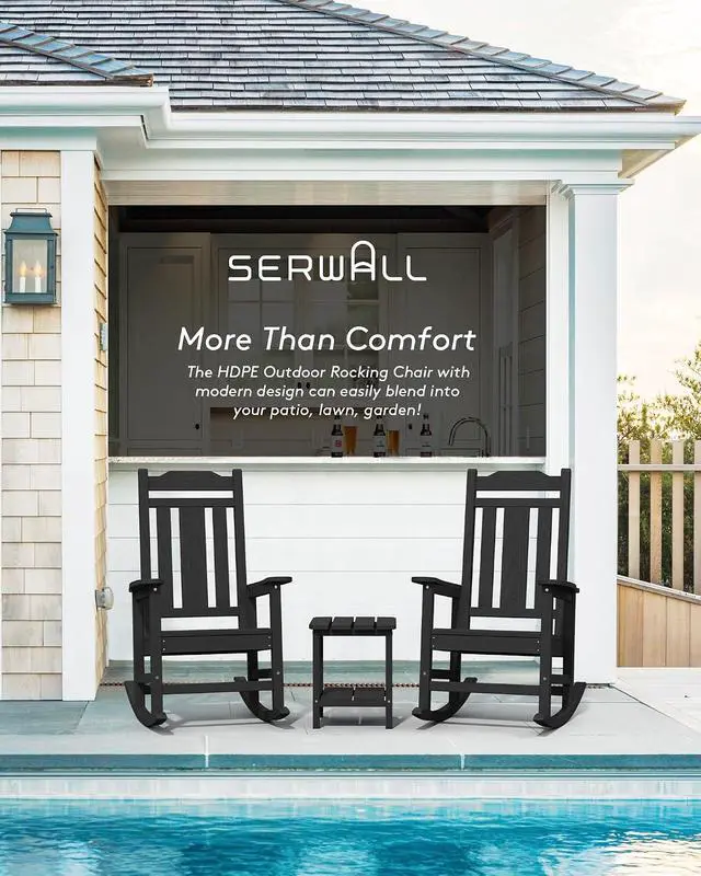 Alt view image 7 of 7 - Black Outdoor Rocking Chair Set of 2, All Weather Patio Rocking Chair, HDPE Poly Rocking Chair for Adults, Heavy Duty Front Porch Rocker