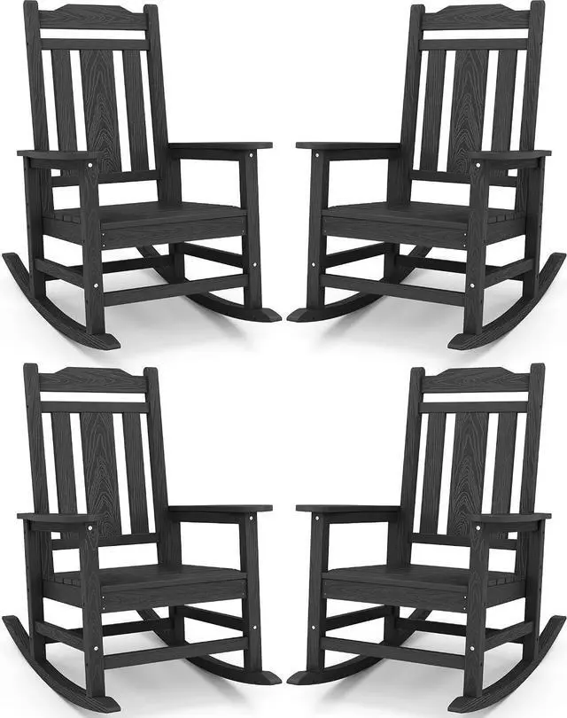 Main image of Oversized Rocking Chair, HDPE Outdoor Rocking Chairs Set of 4, Patio Rocking Chair Sets for Adults, Black