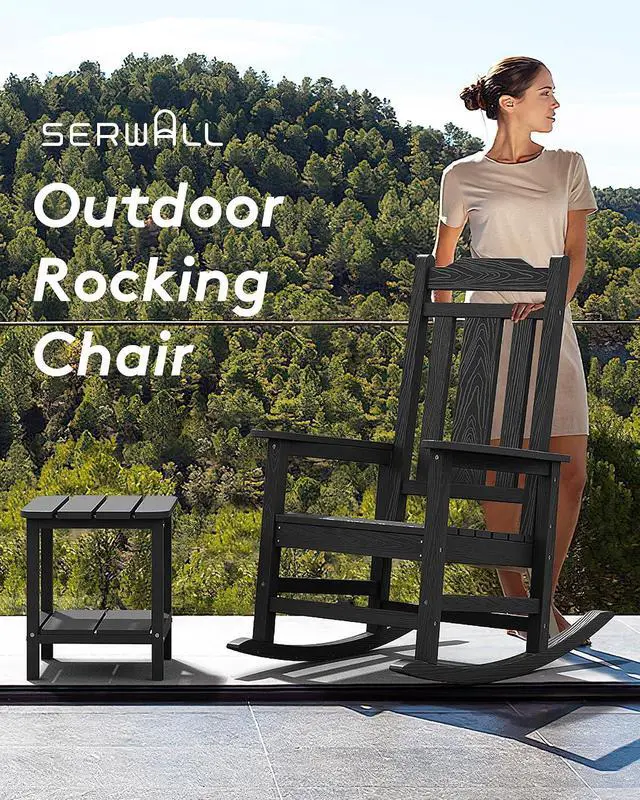 Alt view image 7 of 7 - Oversized Rocking Chair Set of 4 Outdoor, HDPE Outdoor Rocking Chair Set of 4, Black