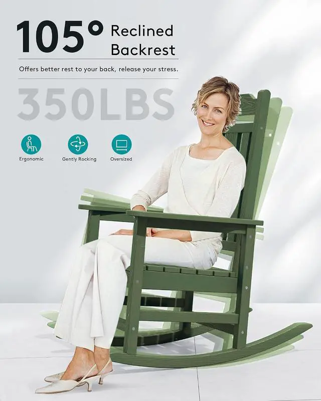 Alt view image 4 of 7 - Oversized Rocking Chair Set of 4 Outdoor, HDPE Outdoor Rocking Chair Set of 4, Avocado