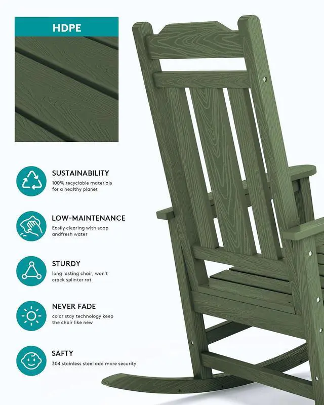 Alt view image 7 of 7 - Oversized Rocking Chair Set of 4 Outdoor, HDPE Outdoor Rocking Chair Set of 4, Avocado