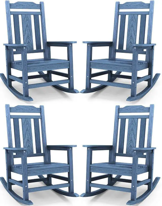 Main image of Oversized Outdoor Rocking Chair Set of 4, All Weather Patio Rocking Chair, HDPE Poly Rocking Chair for Adults, Heavy Duty Front Porch Rocker,Unique Blue