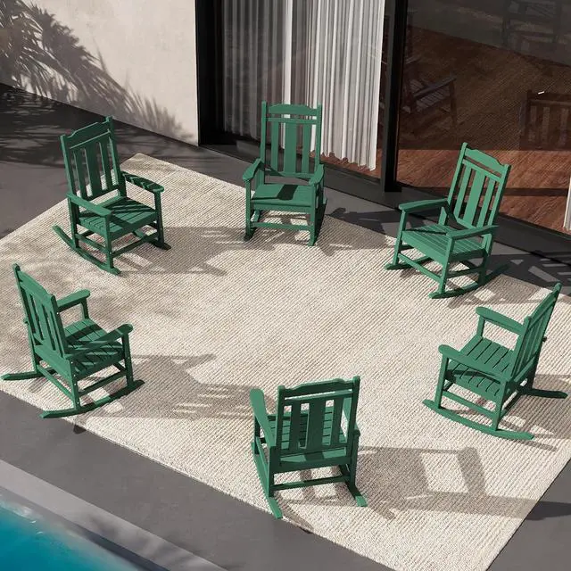 Main image of HDPE Outdoor Rocking Chair Set of 6, Patio Rocking Chairs Set, Rocking Chair Outdoor for Adults, Green