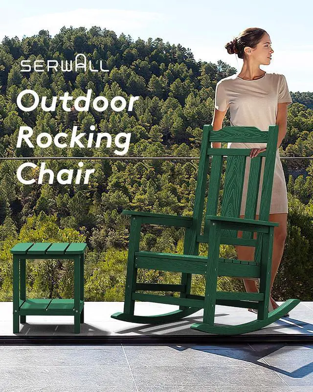 Alt view image 6 of 7 - HDPE Outdoor Rocking Chair Set of 2, Patio Rocking Chairs Set, Rocking Chair Outdoor for Adults, Green