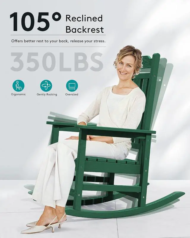 Alt view image 5 of 7 - HDPE Outdoor Rocking Chair Set of 2, Patio Rocking Chairs Set, Rocking Chair Outdoor for Adults, Green