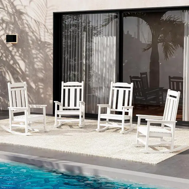 Main image of Oversized Outdoor Rocking Chair Set of 4, HDPE Outdoor Rocking Chair for Adults, White