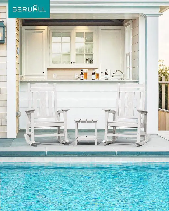 Alt view image 7 of 7 - Outdoor Rocking Chair Set of 6, Patio Rocking Chair Sets, HDPE Rocking Chair for Adults, White
