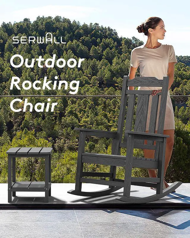 Alt view image 4 of 7 - HDPE Outdoor Rocking Chair for Adults, Outdoor Rocking Chairs Set of 6, Patio Rocking Chair Sets, Gray