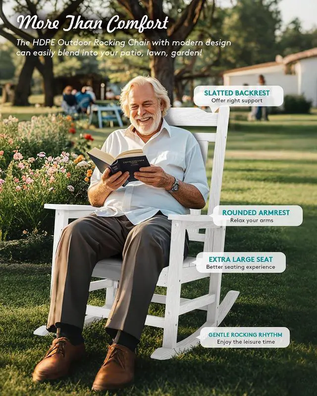 Alt view image 3 of 7 - Outdoor Rocking Chair Set of 6, Patio Rocking Chair Sets, HDPE Rocking Chair for Adults, White