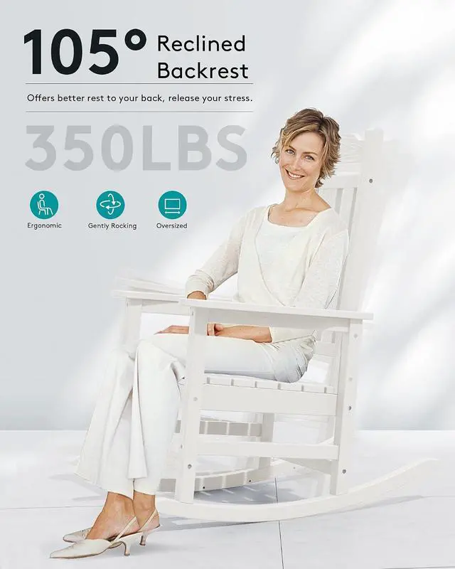 Alt view image 6 of 7 - Outdoor Rocking Chair Set of 6, Patio Rocking Chair Sets, HDPE Rocking Chair for Adults, White