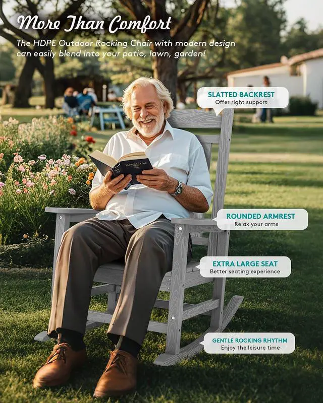 Alt view image 2 of 7 - Oversized Rocking Chair Outdoor, HDPE Outdoor Rocking Chair, Space Gray