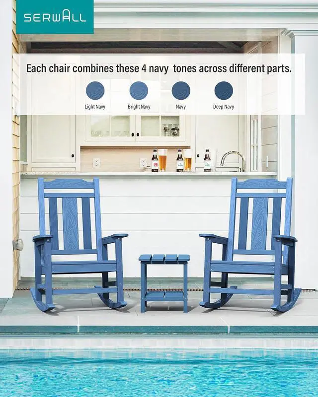 Alt view image 2 of 7 - Oversized Outdoor Rocking Chair Set of 2, All Weather Patio Rocking Chair, HDPE Poly Rocking Chair for Adults, Heavy Duty Front Porch Rocker,Unique Blue