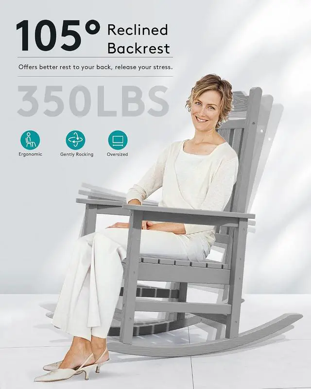 Alt view image 5 of 7 - Oversized Rocking Chair Outdoor, HDPE Outdoor Rocking Chair, Space Gray