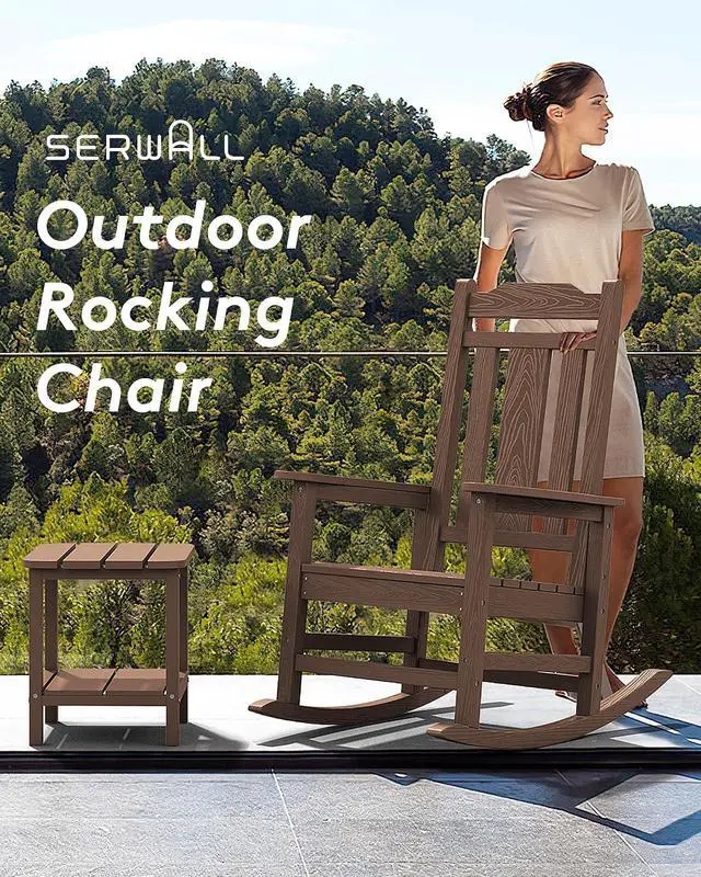 Alt view image 4 of 7 - Outdoor Rocking Chair Set of 6, HDPE Rocking Chair Outdoor for Adults, Heavy Duty Front Porch Rocker, Coffee