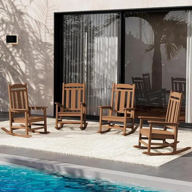 Main image of Oversized Rocking Chair Set of 4 Outdoor, HDPE Outdoor Rocking Chair Set of 4, Brown