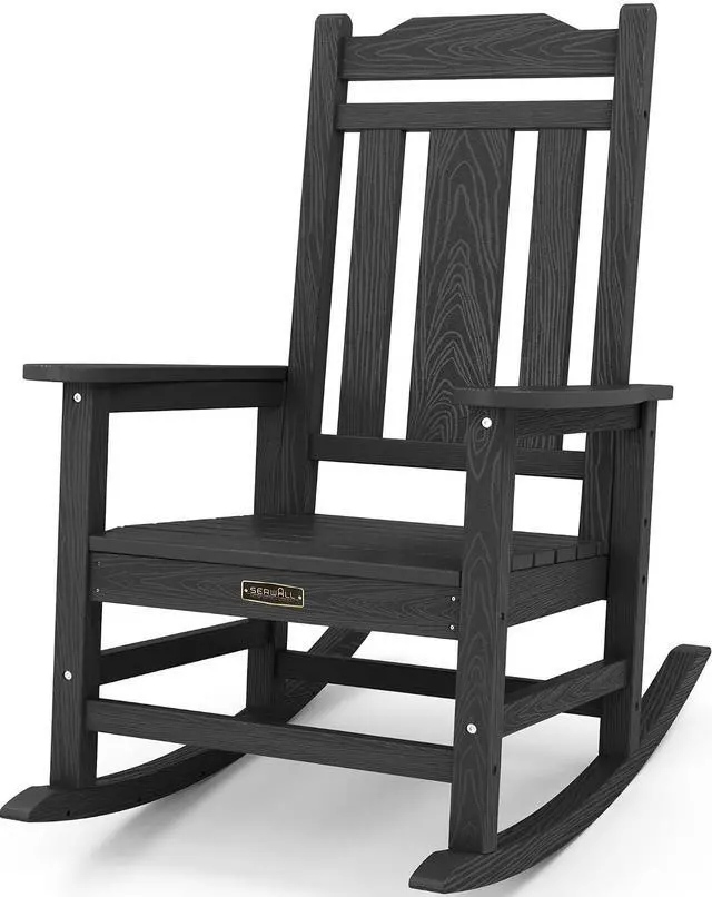 Main image of Oversized Rocking Chair Outdoor, HDPE Outdoor Rocking Chair for Adults, Heavy Duty Front Porch Rocker Black