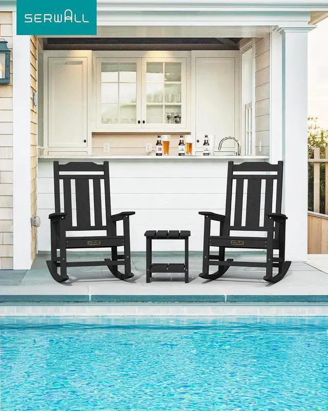 Alt view image 2 of 7 - Oversized Rocking Chair Outdoor, HDPE Outdoor Rocking Chair for Adults, Heavy Duty Front Porch Rocker Black