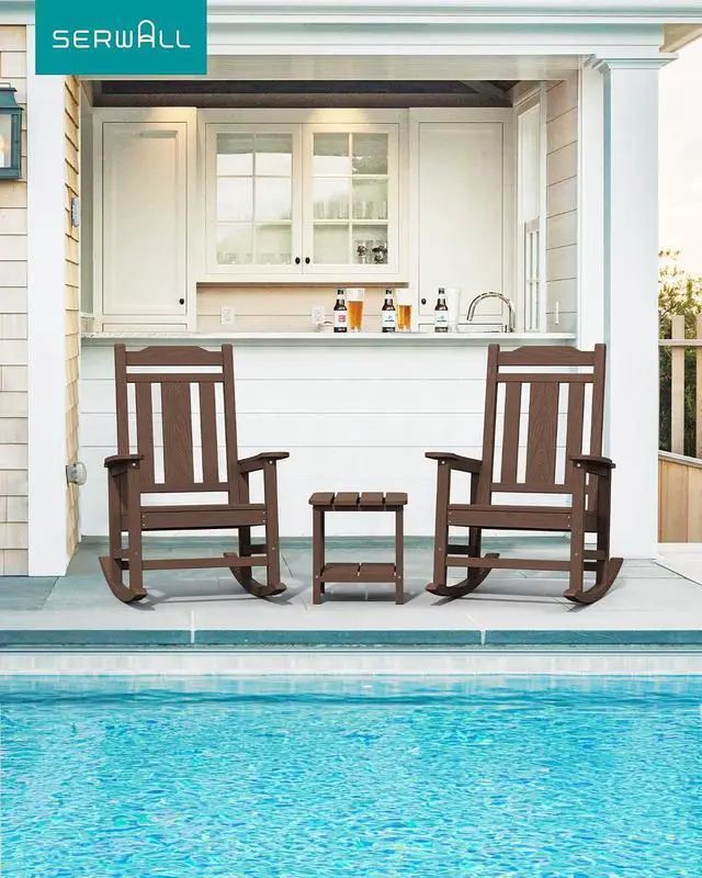 Alt view image 2 of 7 - Oversized Rocking Chair Outdoor, HDPE Outdoor Rocking Chair, Coffee