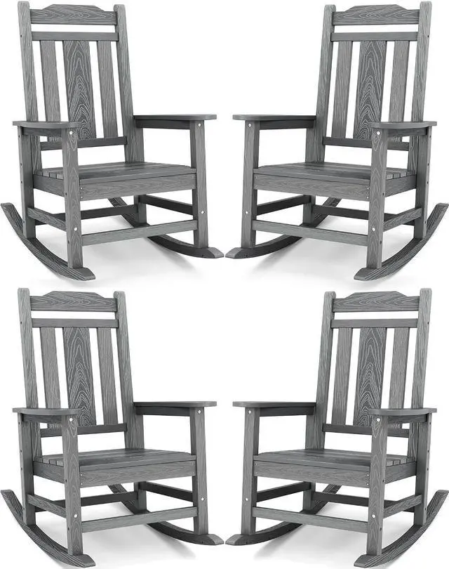 Main image of Oversized Outdoor Rocking Chair Set of 4, All Weather Patio Rocking Chair, HDPE Poly Rocking Chair for Adults, Heavy Duty Front Porch Rocker,Unique Gray