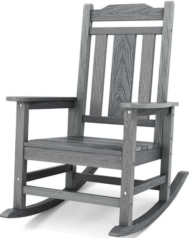 Main image of Oversized Outdoor Rocking Chair, All Weather Patio Rocking Chair, HDPE Poly Rocking Chair for Adults, Heavy Duty Front Porch Rocker, Unique Gray
