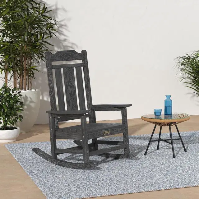 Alt view image 2 of 7 - Gray Outdoor Rocking Chair Set of 4, All Weather Patio Rocking Chair, HDPE Poly Rocking Chair for Adults, Heavy Duty Front Porch Rocker