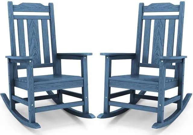 Main image of Blue Outdoor Rocking Chair Set of 2, All Weather Patio Rocking Chair, HDPE Poly Rocking Chair for Adults, Heavy Duty Front Porch Rocker