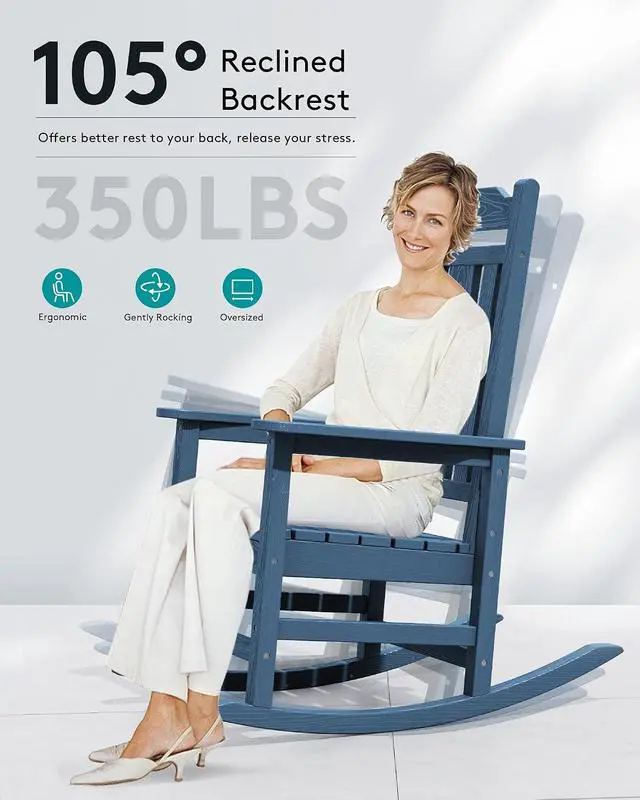 Alt view image 2 of 7 - Outdoor Rocking Chair Set of 6, Patio Rocking Chair Sets, HDPE Rocking Chair for Adults, Blue