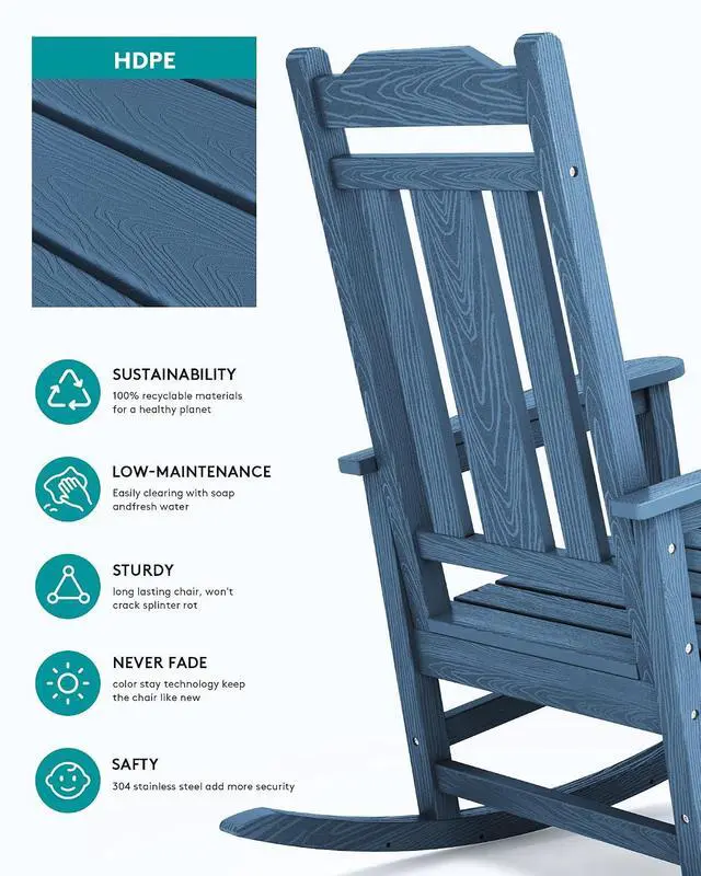 Alt view image 5 of 7 - Outdoor Rocking Chair Set of 6, Patio Rocking Chair Sets, HDPE Rocking Chair for Adults, Blue