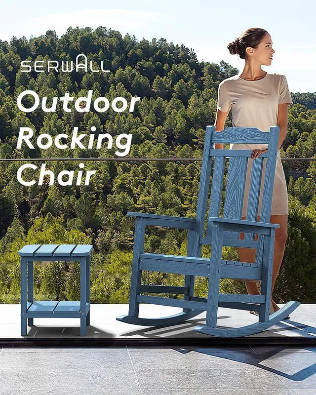 Alt view image 7 of 7 - Outdoor Rocking Chair Set of 6, Patio Rocking Chair Sets, HDPE Rocking Chair for Adults, Blue