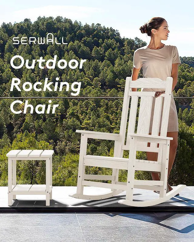 Alt view image 4 of 7 - HDPE Outdoor Rocking Chair for Adults, Outdoor Rocking Chairs Set of 6, Patio Rocking Chair Sets, White