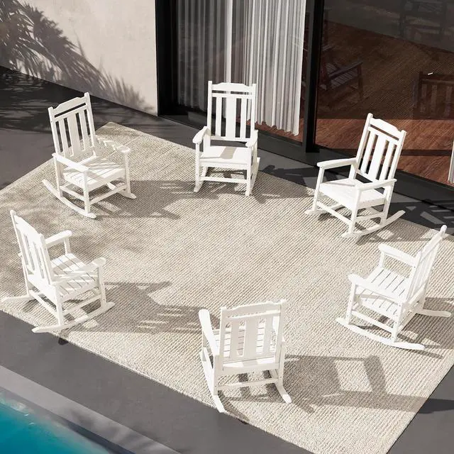 Main image of Outdoor Rocking Chair Set of 6, Patio Rocking Chair Sets, HDPE Rocking Chair for Adults, White