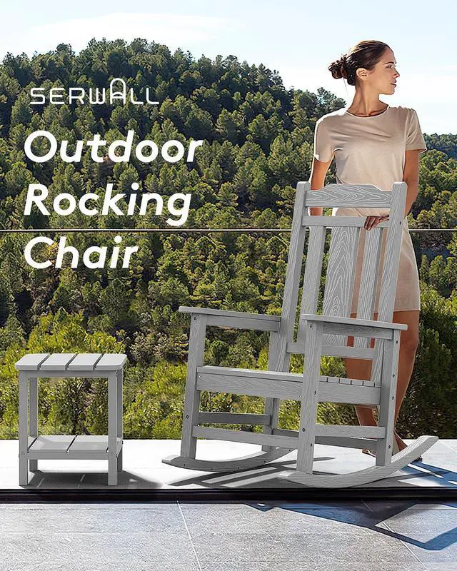 Alt view image 7 of 7 - Oversized Rocking Chair Outdoor, HDPE Outdoor Rocking Chair, Space Gray