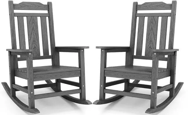 Main image of Oversized Rocking Chair Set of 2 Outdoor, HDPE Outdoor Rocking Chair Set of 2, Grey