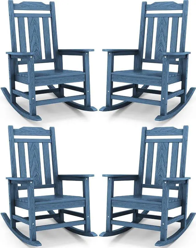 Main image of Oversized Rocking Chair, HDPE Outdoor Rocking Chairs Set of 4, Patio Rocking Chair Sets for Adults, Blue