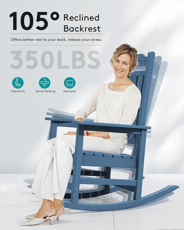 Alt view image 4 of 7 - Oversized Rocking Chair, HDPE Outdoor Rocking Chairs Set of 4, Patio Rocking Chair Sets for Adults, Blue