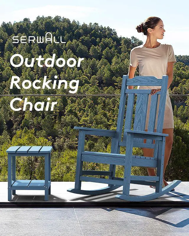 Alt view image 5 of 7 - Oversized Rocking Chair, HDPE Outdoor Rocking Chairs Set of 4, Patio Rocking Chair Sets for Adults, Blue