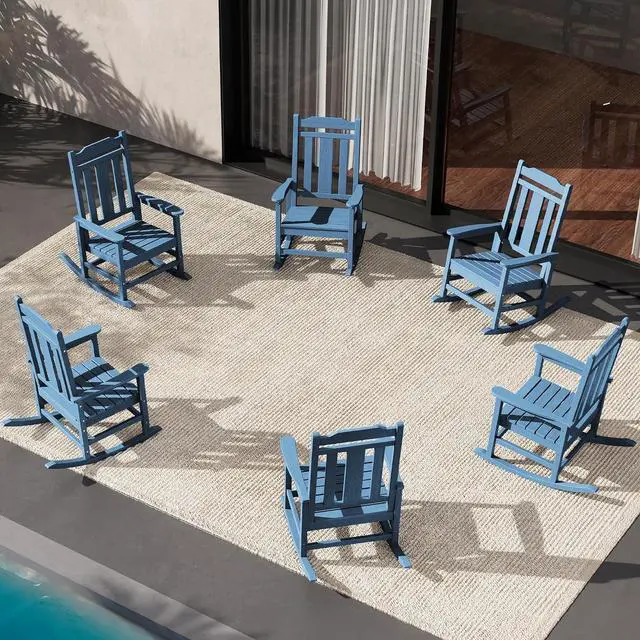 Main image of HDPE Outdoor Rocking Chair for Adults, Outdoor Rocking Chairs Set of 6, Patio Rocking Chair Sets, Blue