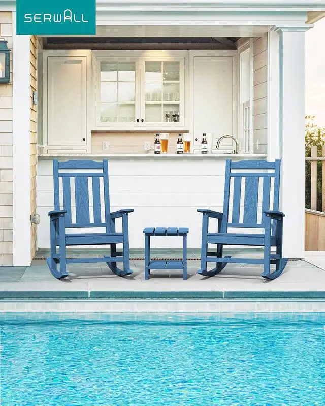 Alt view image 2 of 7 - Oversized Rocking Chair, HDPE Outdoor Rocking Chairs Set of 4, Patio Rocking Chair Sets for Adults, Blue