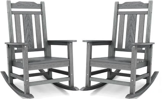 Main image of Oversized Outdoor Rocking Chair Set of 2, All Weather Patio Rocking Chair, HDPE Poly Rocking Chair for Adults, Heavy Duty Front Porch Rocker,Unique Gray