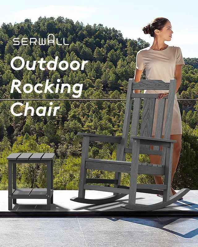 Alt view image 4 of 7 - Oversized Outdoor Rocking Chair Set of 4, All Weather Patio Rocking Chair, HDPE Poly Rocking Chair for Adults, Heavy Duty Front Porch Rocker,Unique Gray