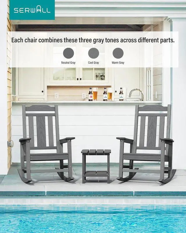 Alt view image 7 of 7 - Oversized Outdoor Rocking Chair Set of 4, All Weather Patio Rocking Chair, HDPE Poly Rocking Chair for Adults, Heavy Duty Front Porch Rocker,Unique Gray